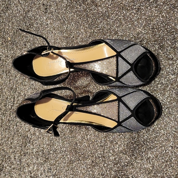 Jessica Simpson Gunmetal Glitter Heels Size 7.5 - Picture 2 of 3